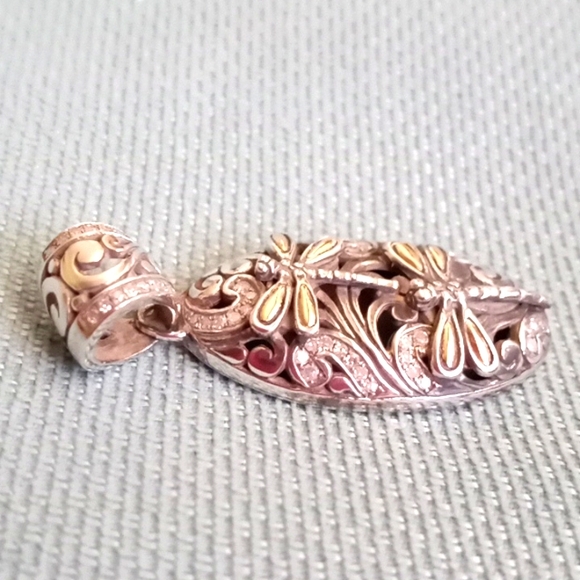 hold till 4-10 BALI LEGACY DIAMOND DRAGONFLY PENDENT IN SS & 14k Y Gold - Picture 2 of 12